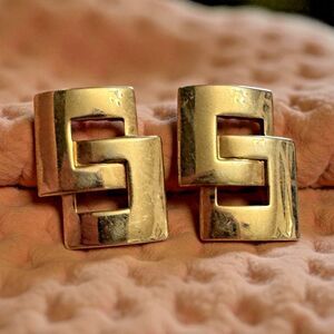 Signed Swank Vintage Gold Tone Interlocking Square Cufflinks 0.75" Bullet Back